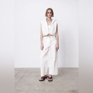 Zara White Wide-Leg Jumpsuit with Belted Waist